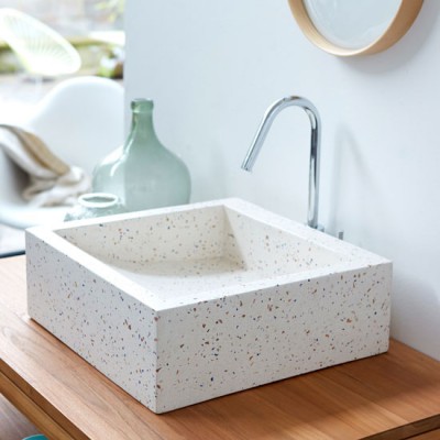 New style white countertop basin terrazzo resin bathroom hand wash sink square basin