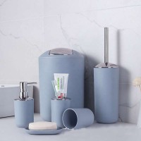 Soap Dish Trash Can Toothbrush Holder,Soap Dispenser,Mug,Toilet Brush Plastic 6 Piece Bathroom Accessories Set