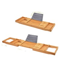 Combohome Bath Caddy Tray for Bathtub Bamboo Adjustable Organizer Tray for Bathroom with Free Soap Dish Suitable for Luxury Spa