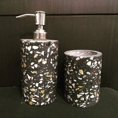 concrete terrazzo bathroom accessories, tumbler & lotion dispenser