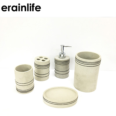 5 Pieces Resin Sandstone Bathroom Accessory Set Tumbler Dispenser Soap dish Toilet brush holder toothbrush holder