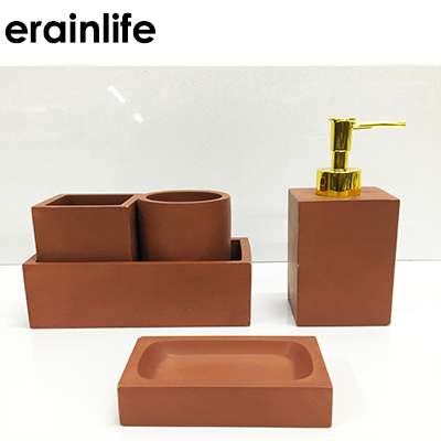 hot sale eco-friendly 4-piece concrete bathroom accessories Set with storage box