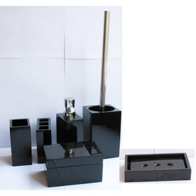 Wholesale 6 pieces luxury black hotel bathroom accessories set resin bath sets with soap dispenser,soap dish,amenity tray