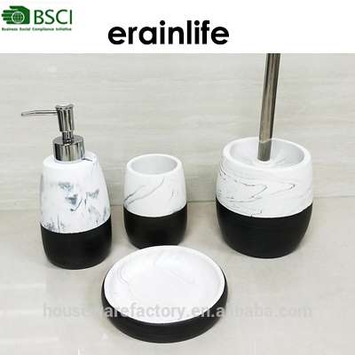 polyresin round Shape Black and White Bottles bath accessory set