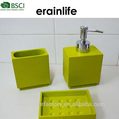 Wholesale green resin bathroom accessory sets 3 pcs home decor for home and hotel