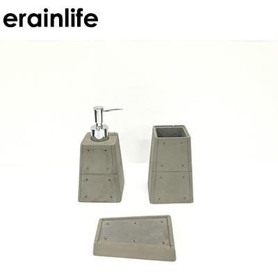 3 Pieces Natural concrete Bathroom Accessories Set with Wood Pattern Printing Bottom